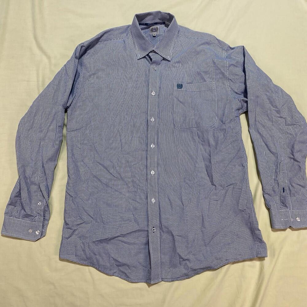 Cinch Men’s M Long Sleeve Button Up Shirt Blue White Checks Plaid Western